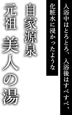 入浴中はとろとろ、入浴後はすべすべ、化粧水に浸かったような 自家源泉 元祖 美人の湯